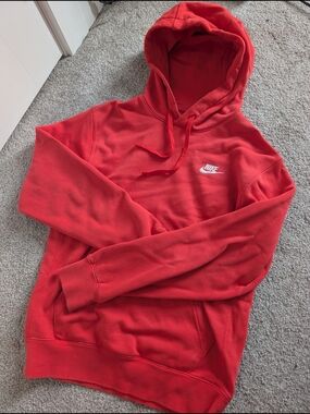 Nike Red Fleece-Lined Pullover Hoodie with White Logo